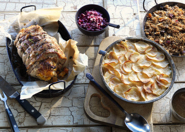 Pork Loin Roast With Scalloped Potatoes styled by Toronto food stylist and recipe developer Marianne Wren